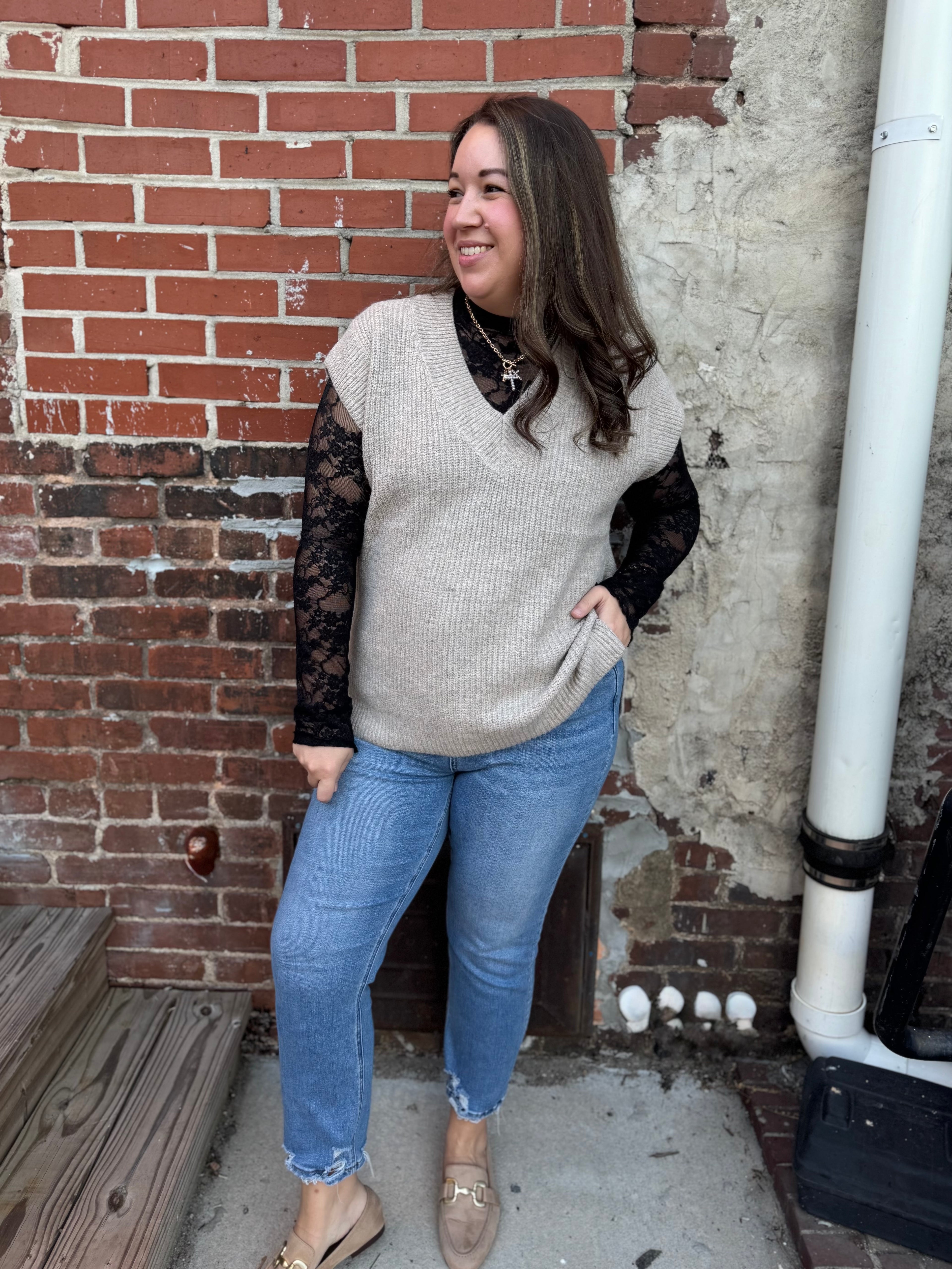 Jade Sweater Vest in Tan