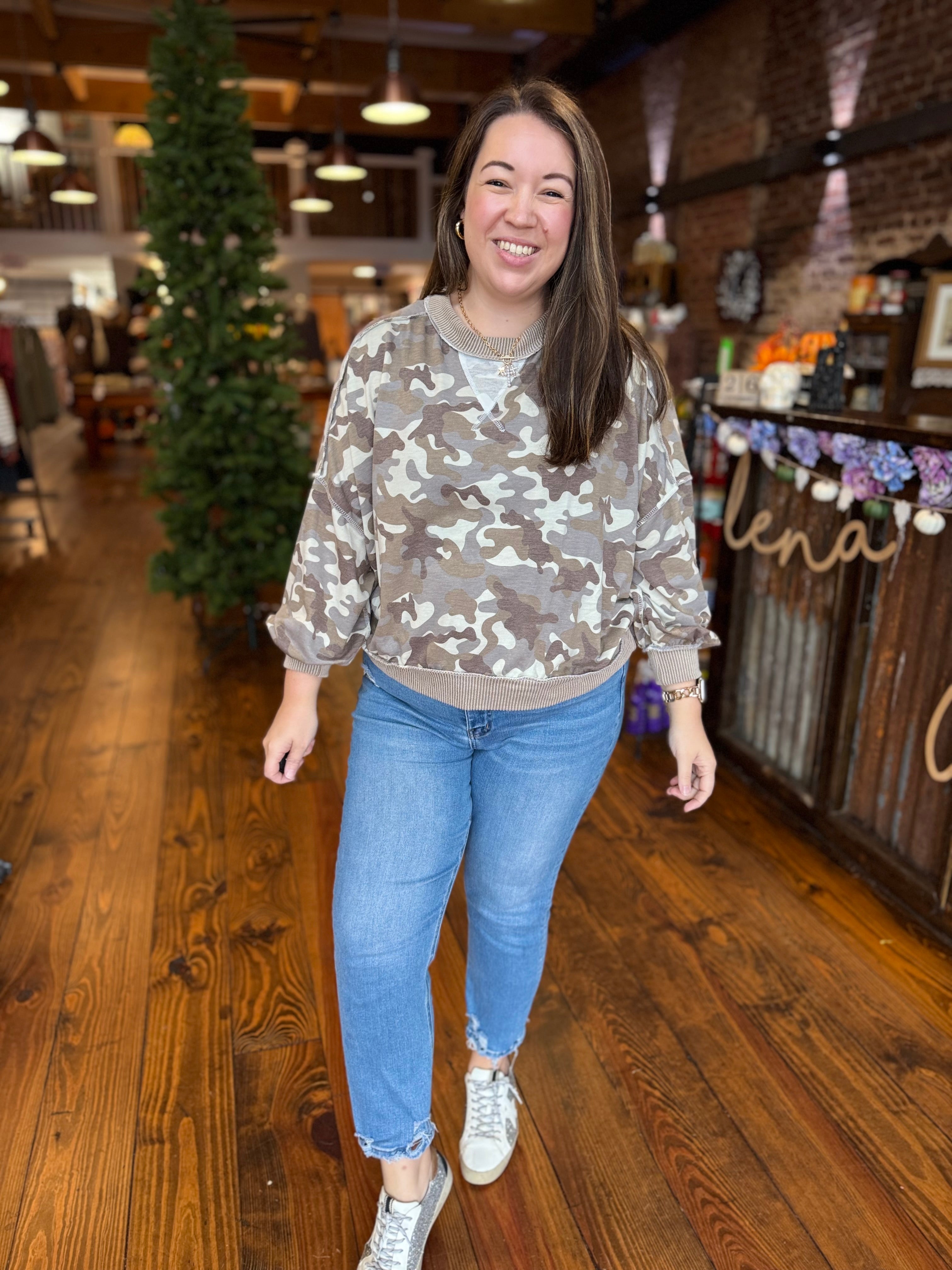 Cozy Camo Pullover Top