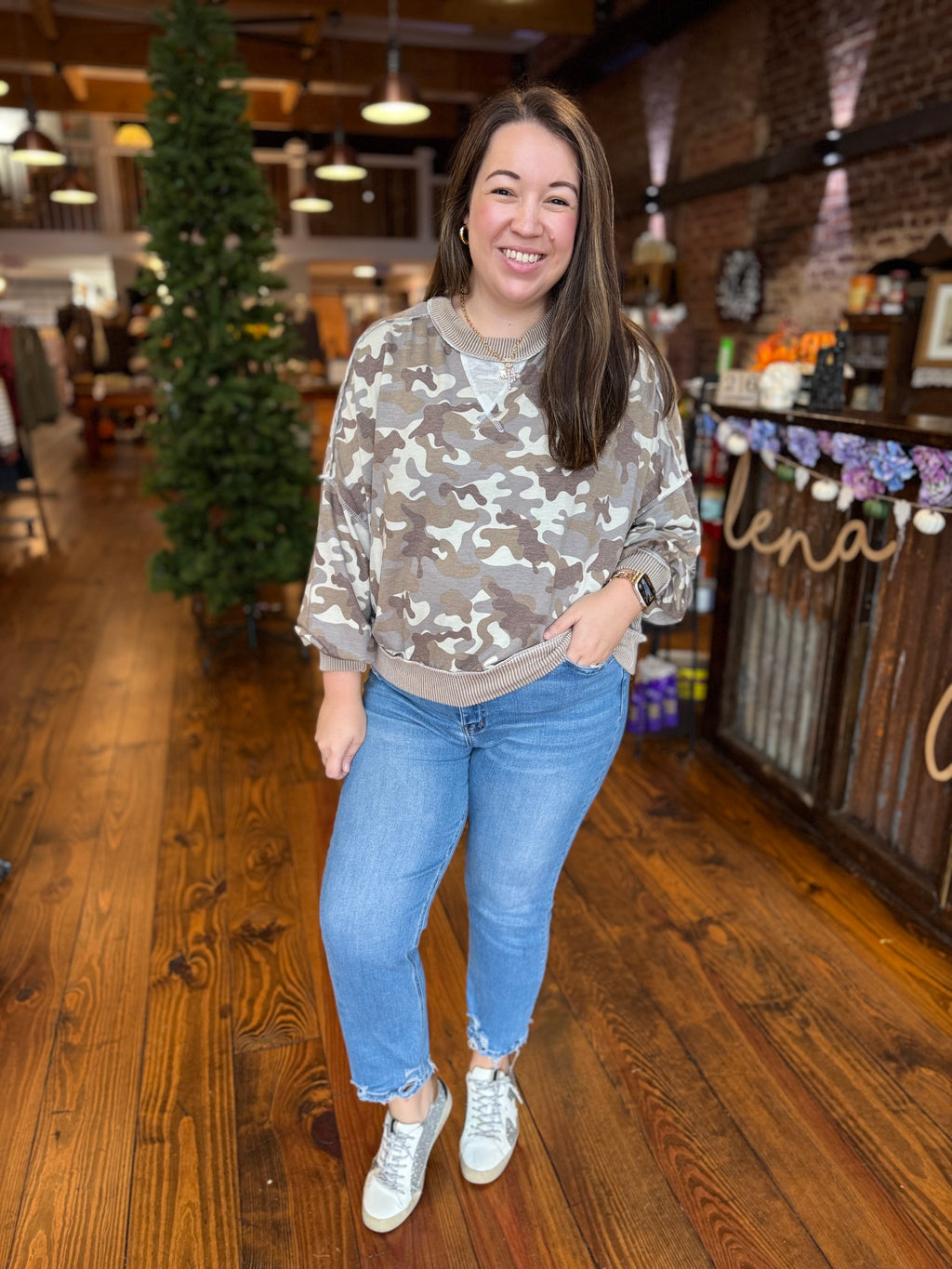 Cozy Camo Pullover Top