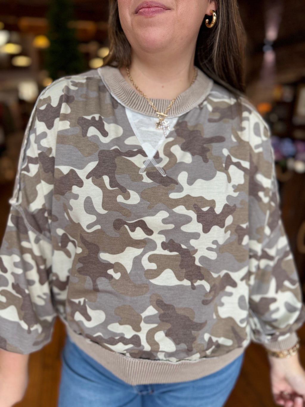 Cozy Camo Pullover Top