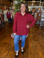 Holiday Ease Button-Up Blouse