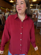 Holiday Ease Button-Up Blouse