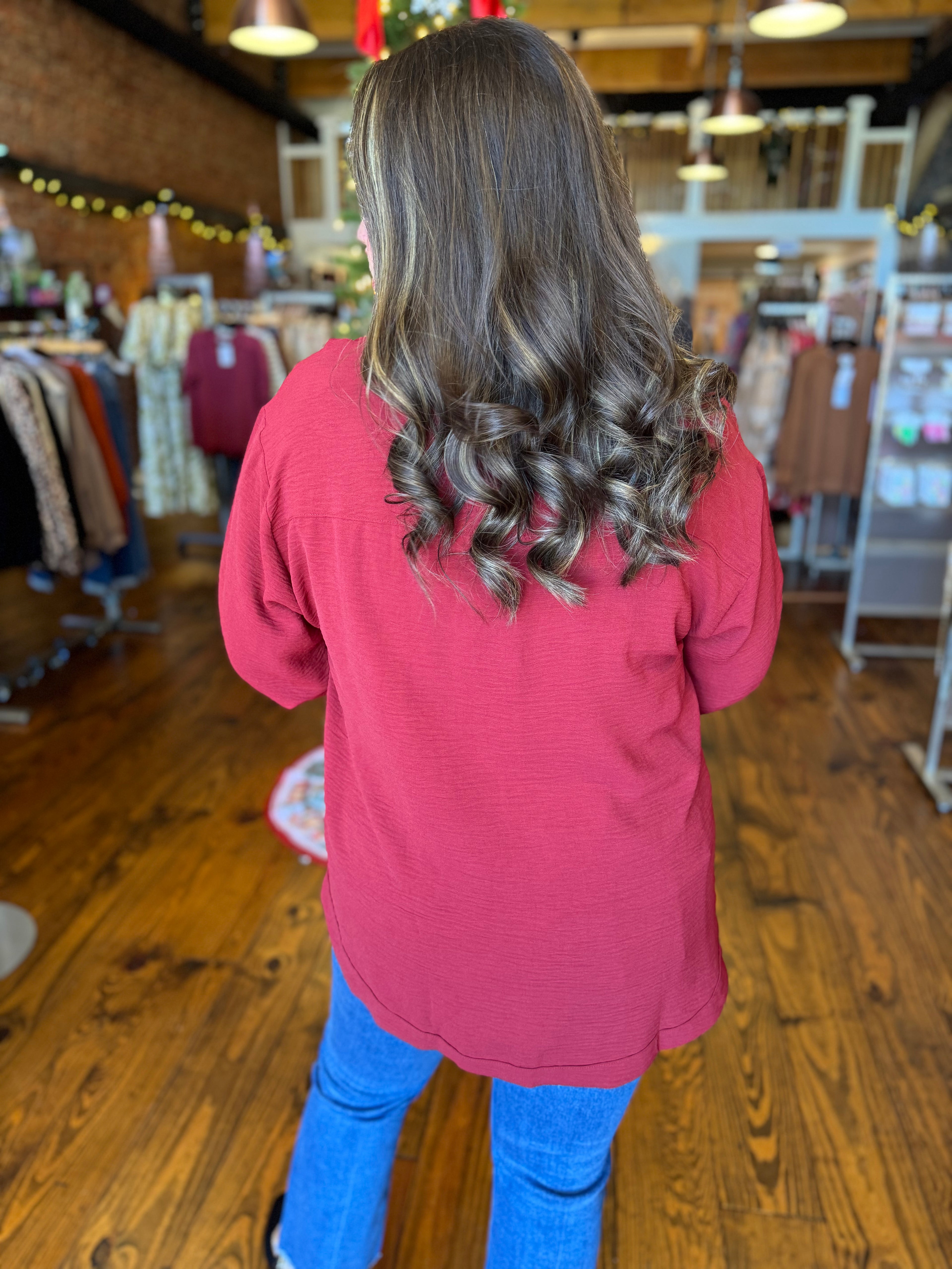 Holiday Ease Button-Up Blouse