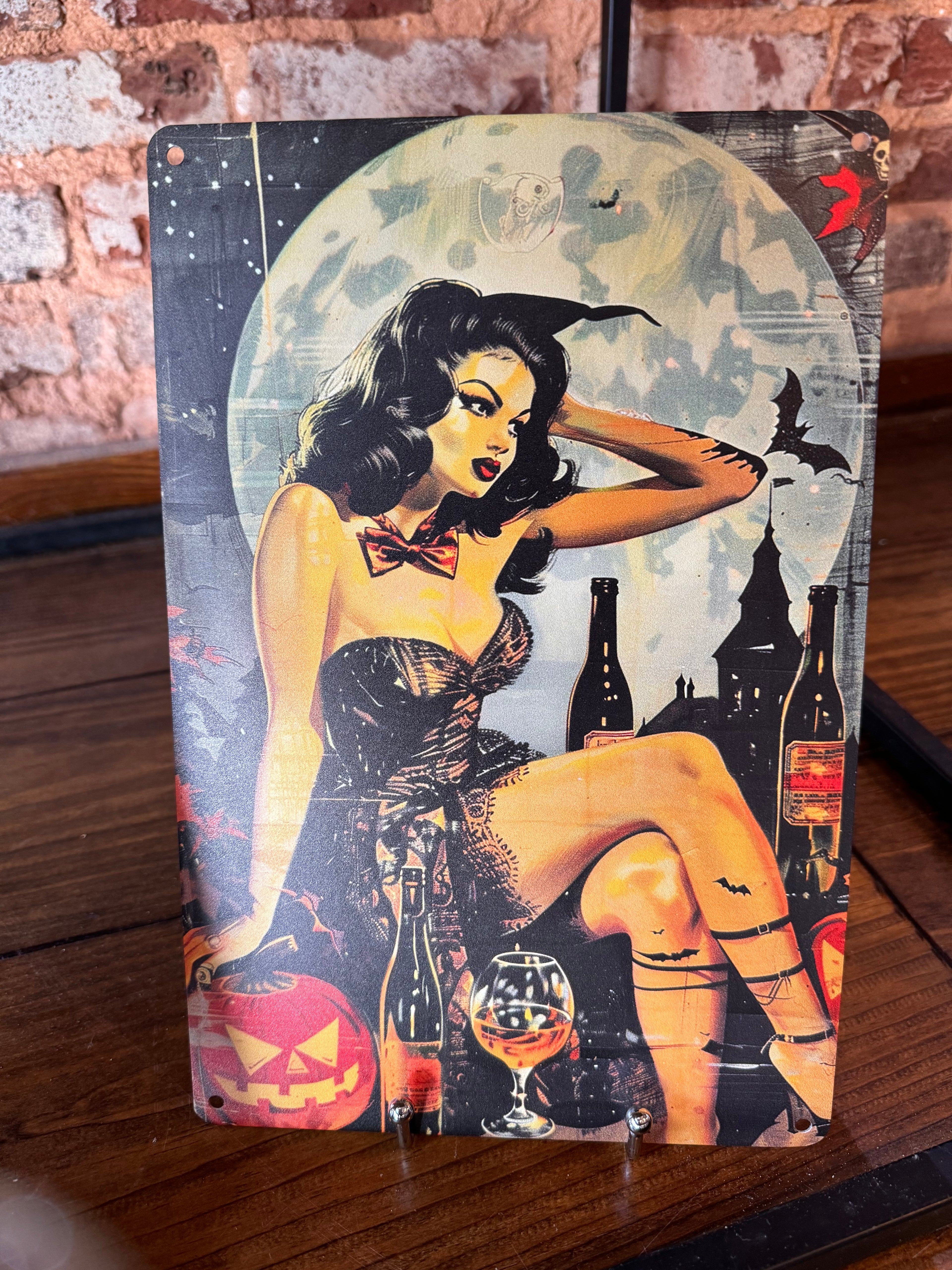 Spooky Pin-Up Girl Tin Sign