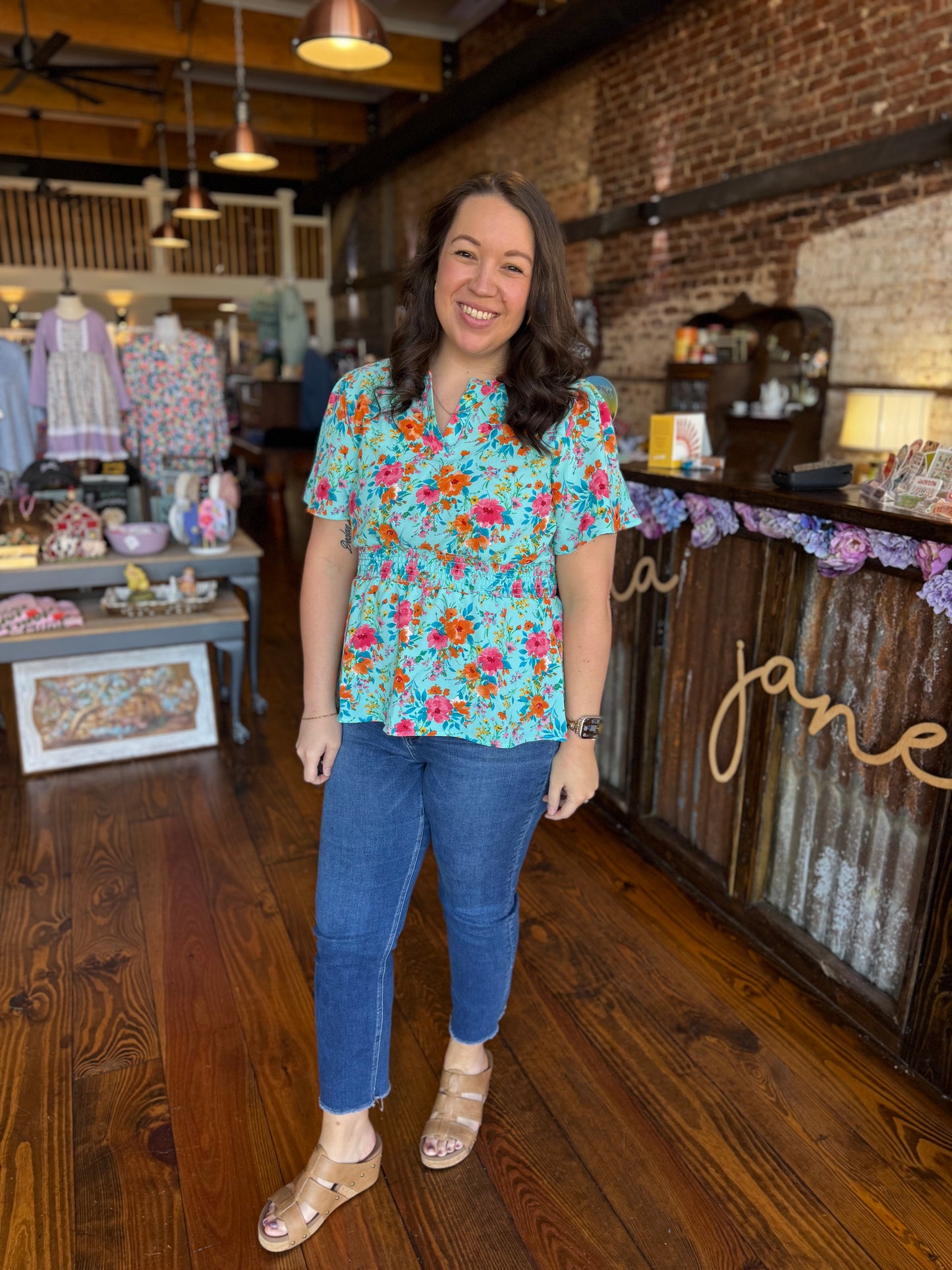 Lacy Floral Woven Peplum Blouse