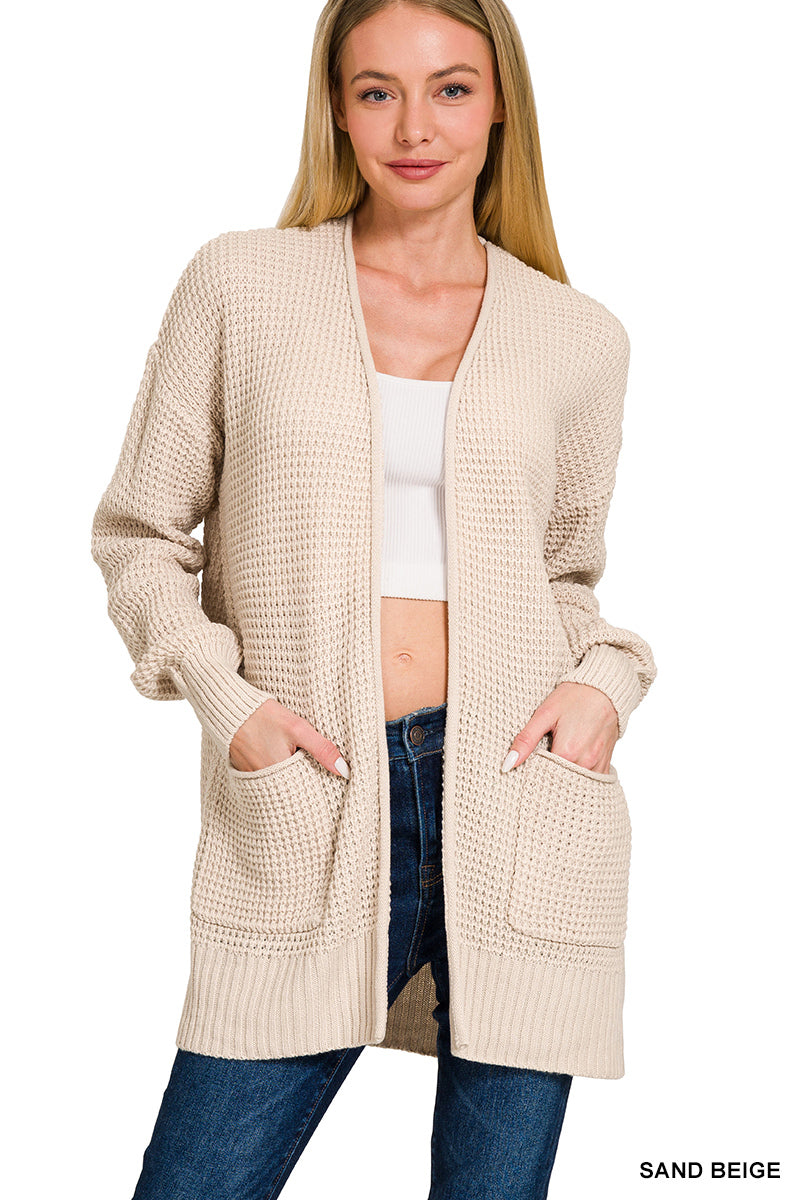 Simple Waffle Cardigan - Beige