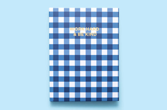 "Work Hard and Be Kind" Blue Gingham Notebook