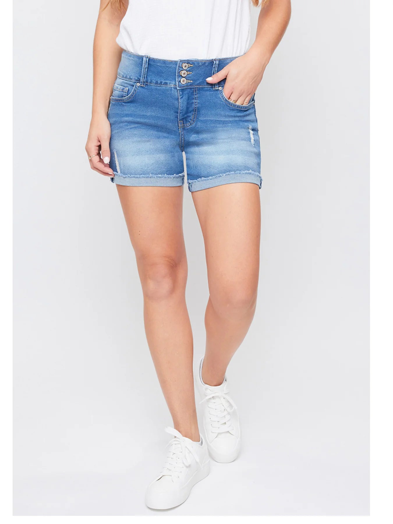 Missy 3 Button Cuffed Shorts - Medium Wash