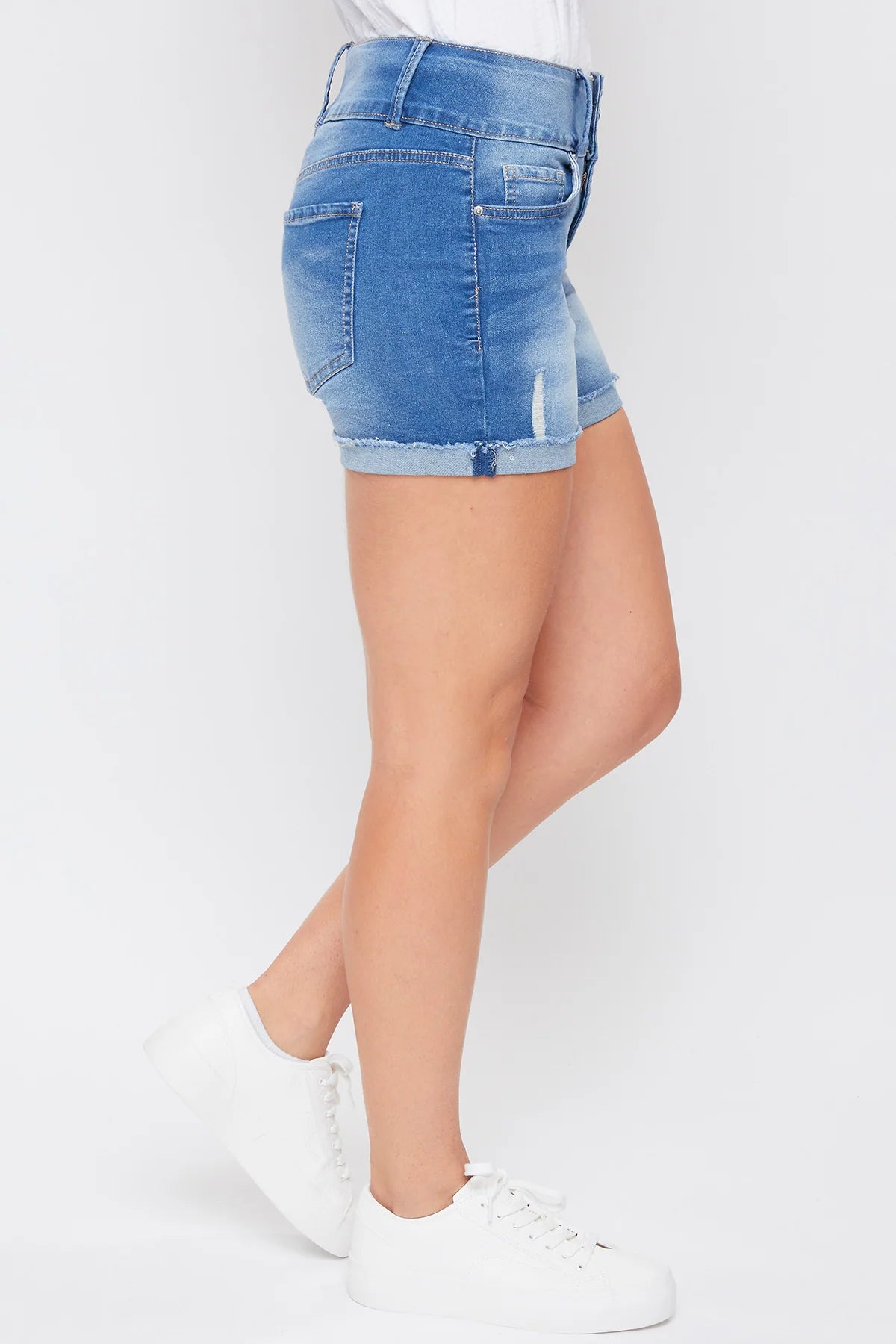 Missy 3 Button Cuffed Shorts - Medium Wash
