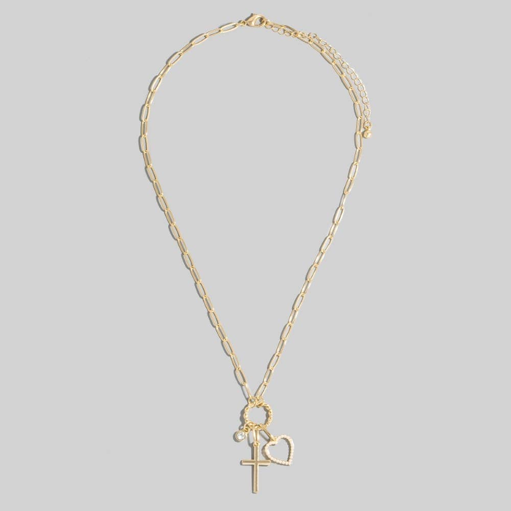 Heart Cross And Gem Necklace