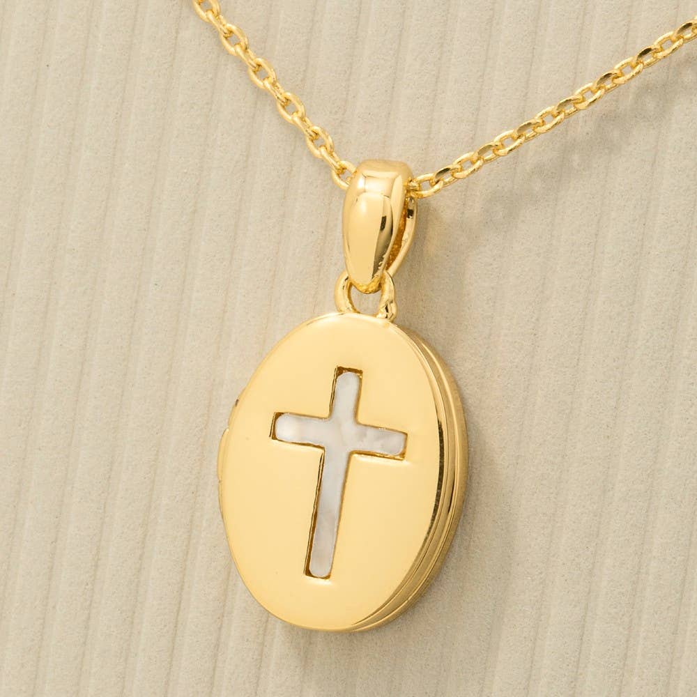 Mother Of Pearl Cross Locket Necklace