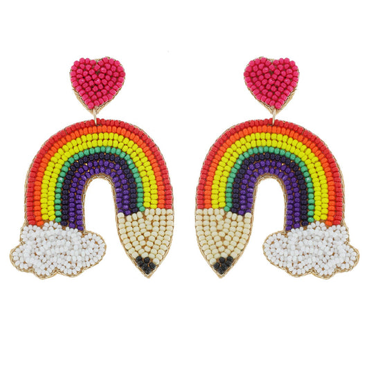 Rainbow Pencil Beaded Drop Earrings