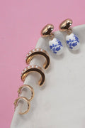 Blue Ceramic Pearl Huggie Trio Earrings