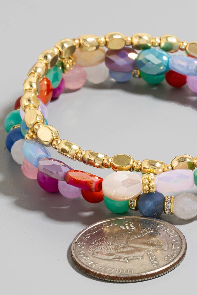 Stone And Metallic Beaded Bracelet Set