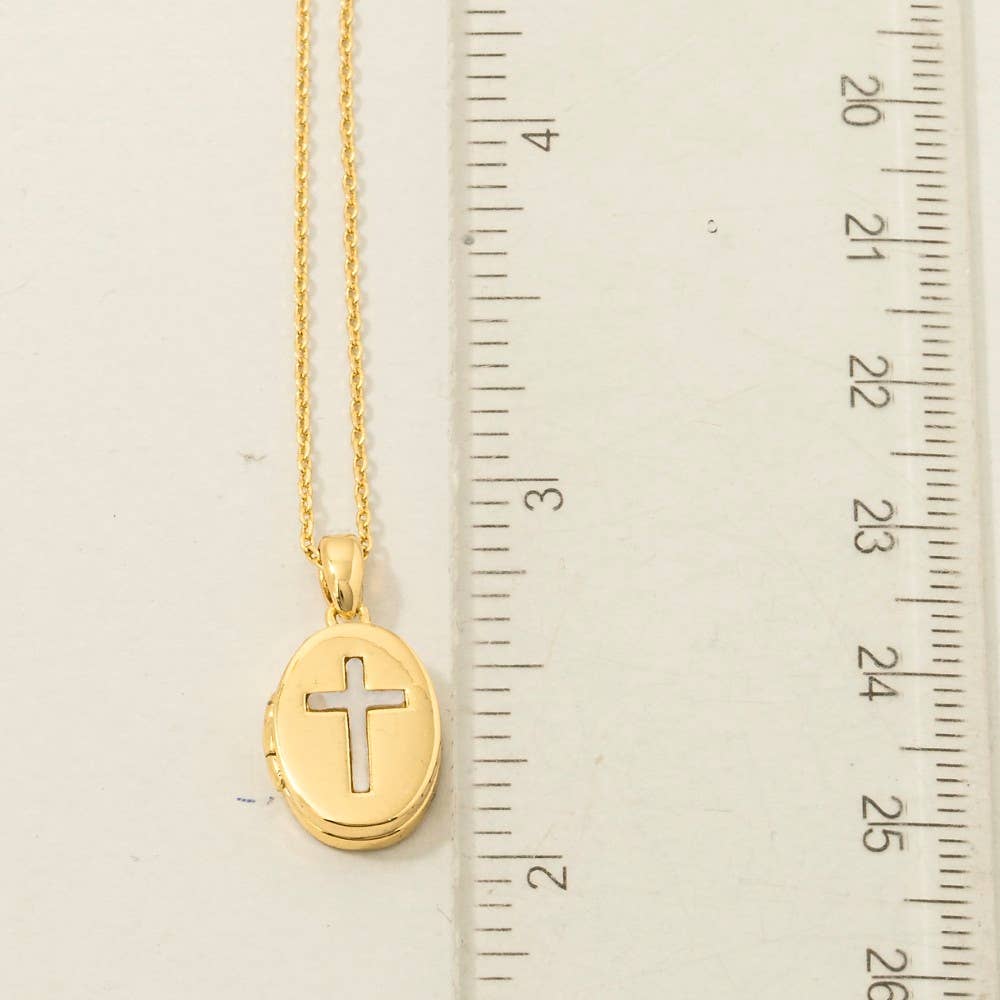 Mother Of Pearl Cross Locket Necklace