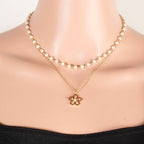 Flower Pendant Pearl Beaded Layered Necklace Set