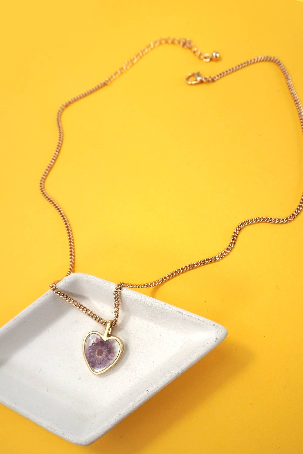 Dried Flower Heart Necklace