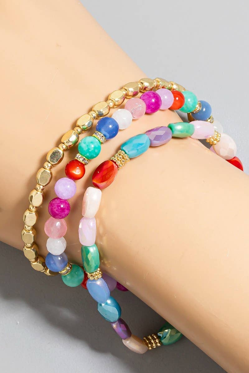 Stone And Metallic Beaded Bracelet Set