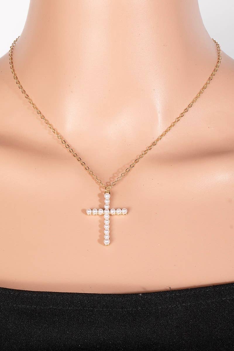 Pearl Cross Pendant Necklace