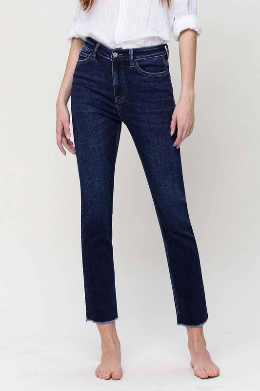 Leona Dark High Rise Straight Jeans - Vervet