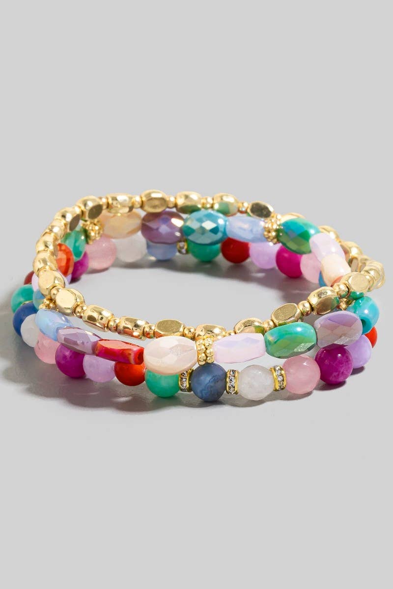 Stone And Metallic Beaded Bracelet Set