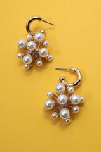 CLUSTER PEARL HUGGIE HOOP DROP EARRINGS
