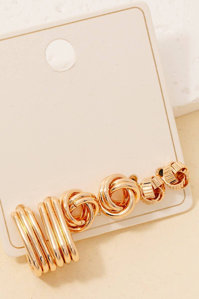 Mixed Layered Knot Earrings Set