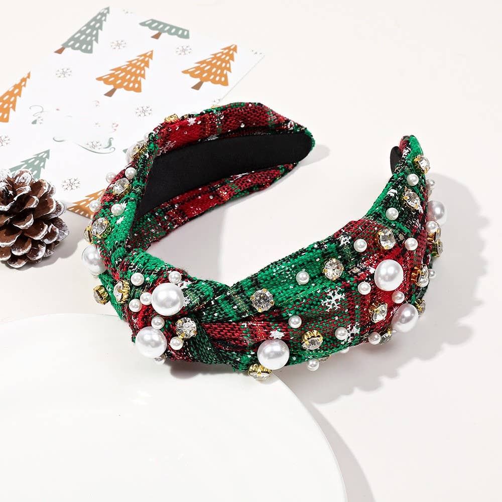 Christmas Plaid Beaded Headband