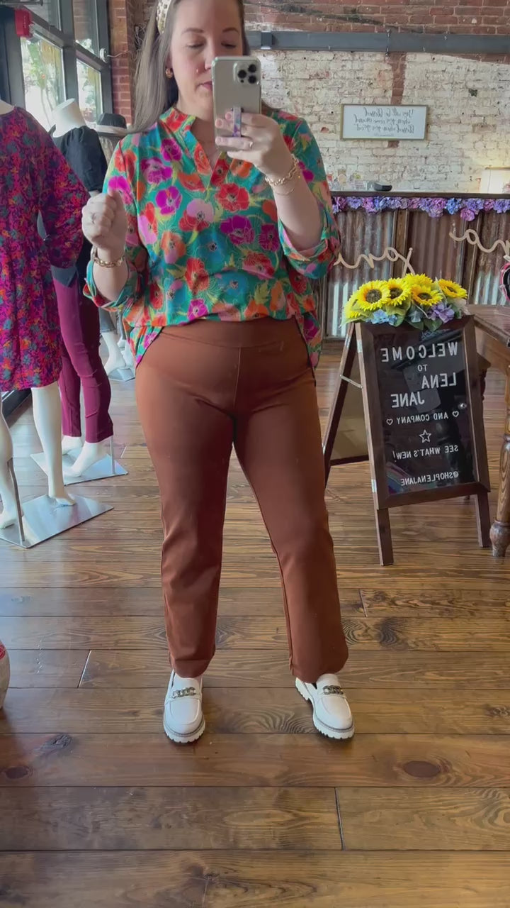 Magic High Waisted Straight Pants - Rust