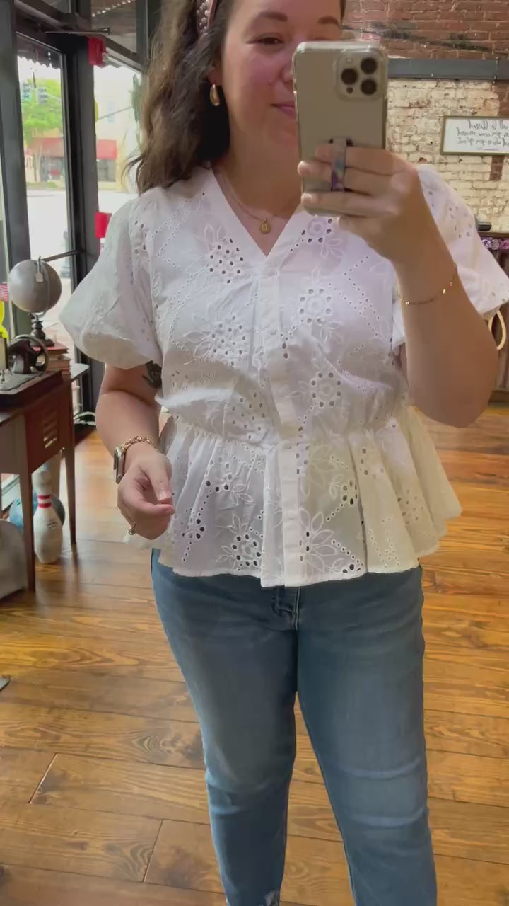 Erin Eyelet Peplum Blouse