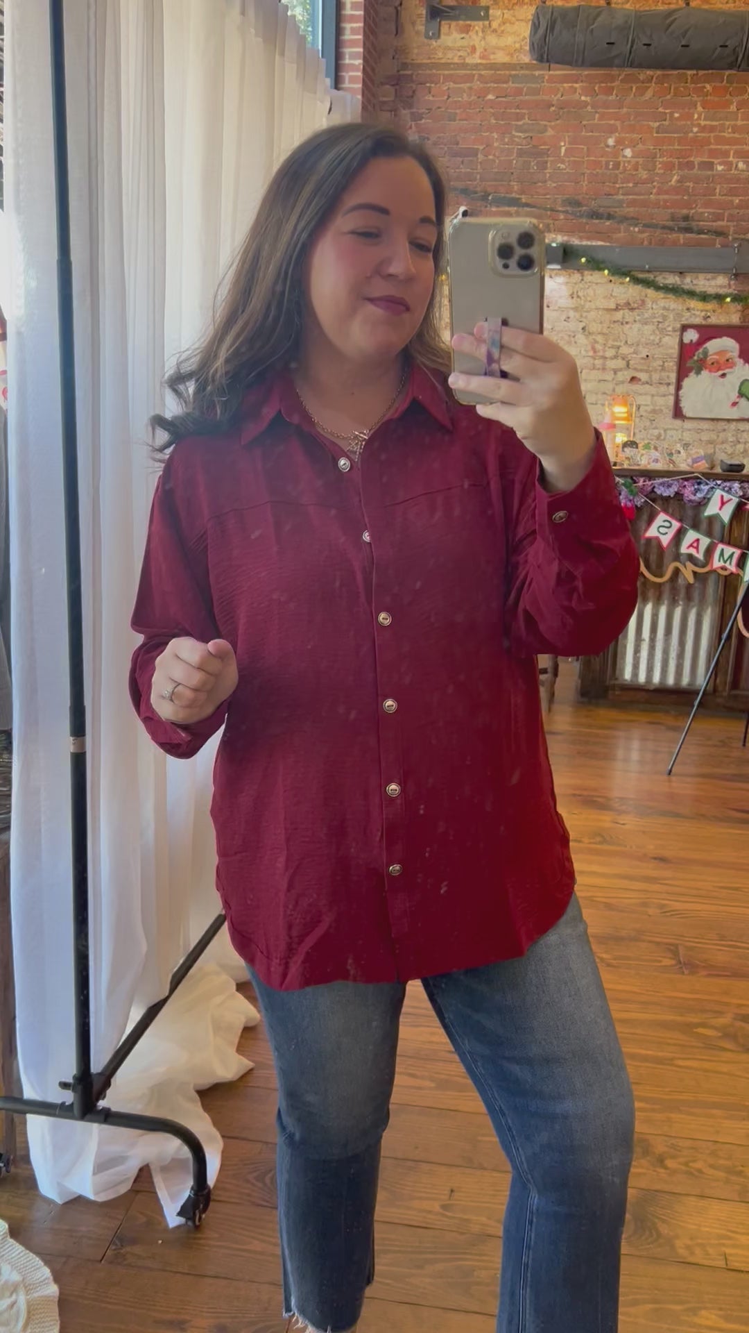 Holiday Ease Button-Up Blouse