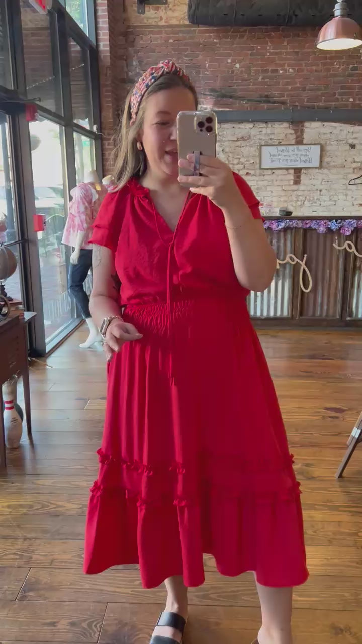 Ruffled in Red Midi Dress