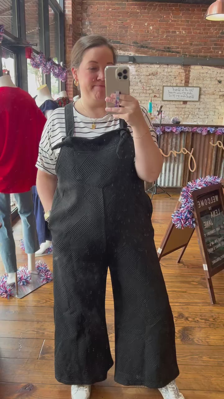 Textured Wide Leg Overalls