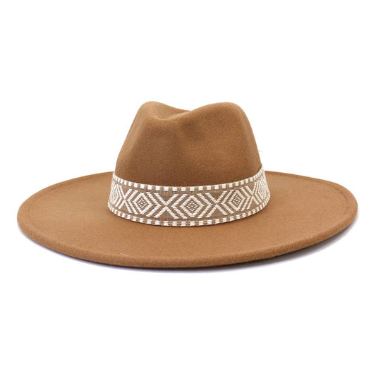 Wide Brim Fedora Hat with Aztec Belt