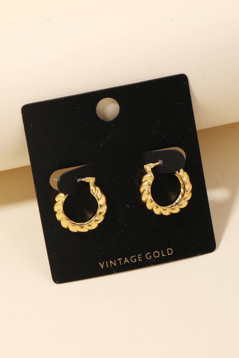 Dainty Vintage Gold Rope Hoop Latch Earrings