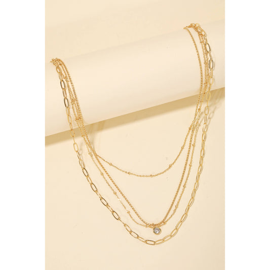 Layered Chain Stud Charm Necklace