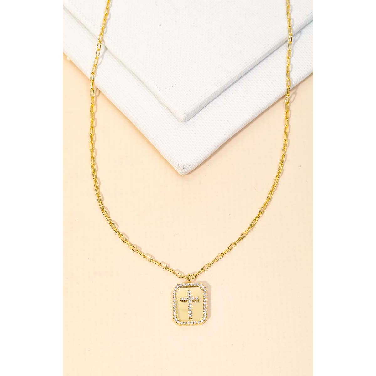 Pave Rectangle Cross Pendant Necklace